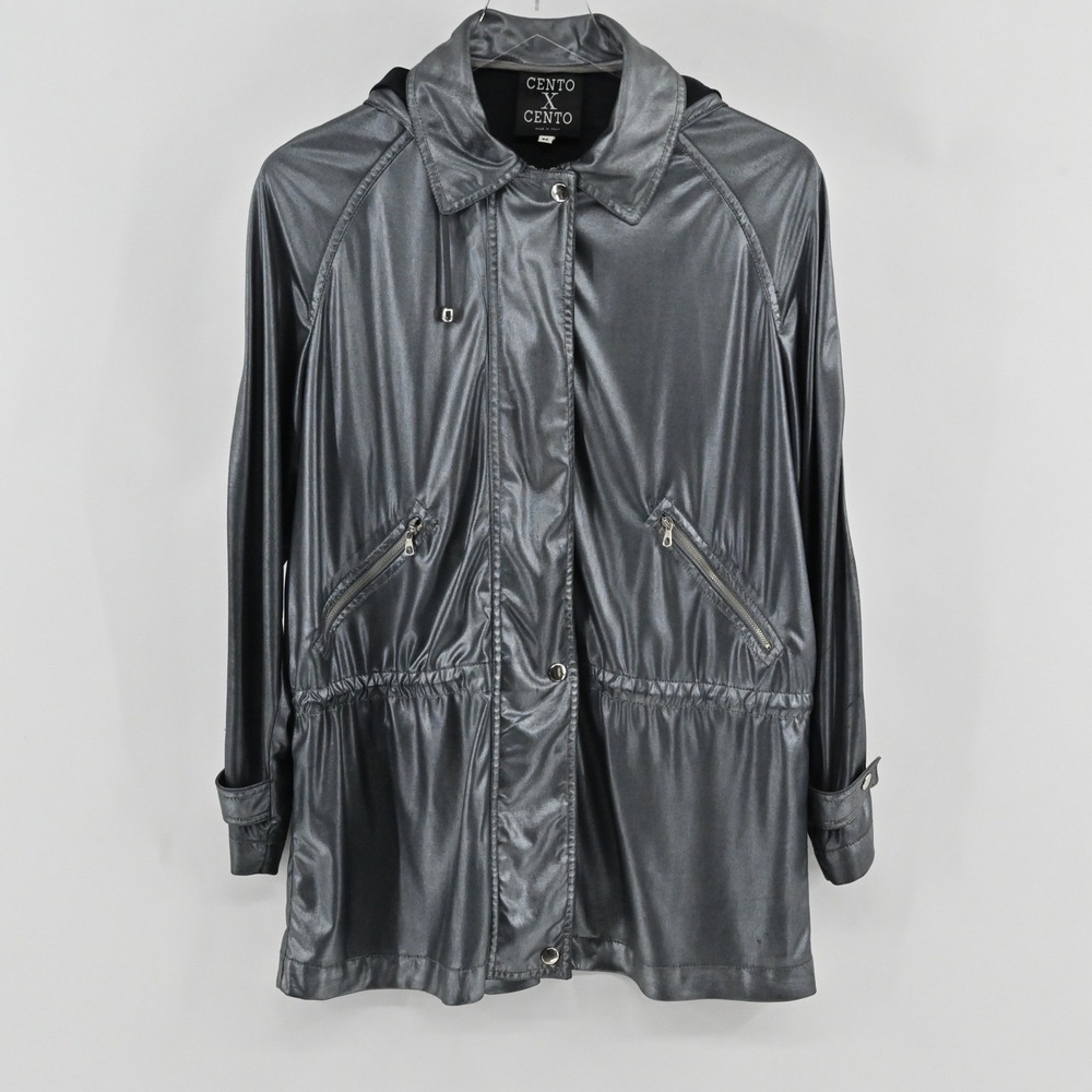 Cento X Cento Metallic Jacket Womens Size 40 Silver Hooded‎ Vintage Y2K Gilmar